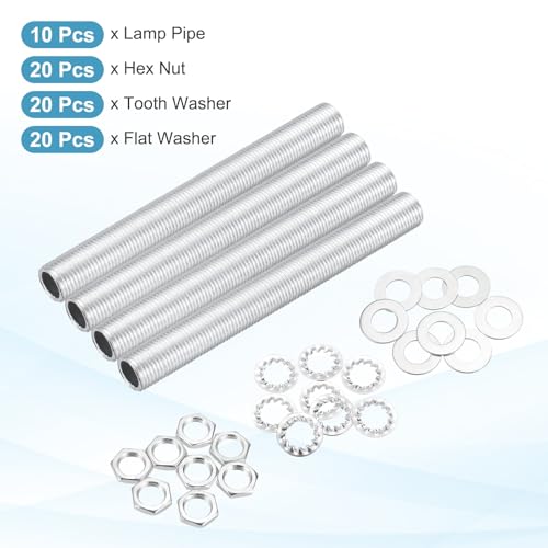 Image of MECCANIXITY 70Pcs 3.3 inch Lamp Pipe Kit with Nuts Washers 1 /8IP Thread Fasteners Assortment for Chandelier Ceiling Light Repair Assembly DIY Hardware