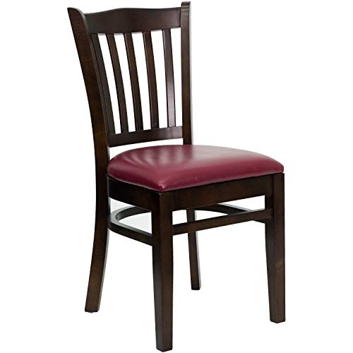 Image of Flash Furniture 4 Pk. HERCULES Series Vertical Slat Back Walnut Wood Restaurant Chair - Burgundy Vinyl Seat