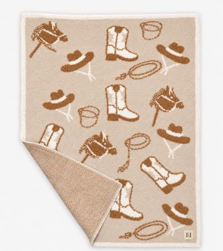Image of L+L USA Cowboy Baby Blanket 28 inchx40 inch - DreamSoft Knit Throw for Crib, Stroller, Car Seat - Soft Newborn Nursery Gift Essential Toddler, Infant, Babies, Kids, Boys & Girls (Tan /White)