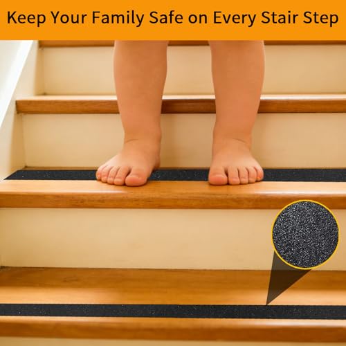 Image of Black Anti-Slip Stair Treads Tape,2 inch x50FT Heavy Duty PVC Non-Skid Grip Tape for Wooden Steps, Indoor /Outdoor Stairs, Pool Decks - Peel & Stick Waterproof Safety Traction