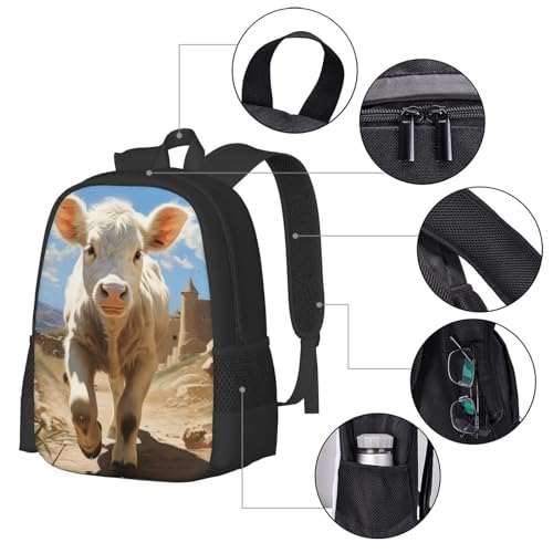 Commuter Unisex White Cow Rural Path Backpack Spacious Compartments for Work Essentials Casual Outings & Trips 17 Inch4