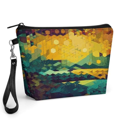 Bolsa de cosméticos brillante Travelm con diseño hexagonal premium y gran capacidad