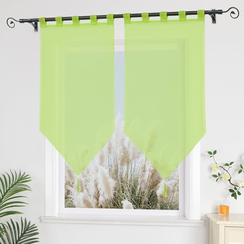 Yujiao Mao Brise-bise Transparent uni, Lot de 2, Voilage léger à Passants pour Tringle Vert LxH 45x90cm