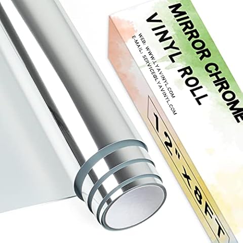 Chrome Mirror Permanent Vinyl,12"x 8ft Silver PET Self Adhesive Vinyl for Cricut, Silhouette Cameo, Silver Vinyl Roll for Decor Sticker, Party Decoration Cover
