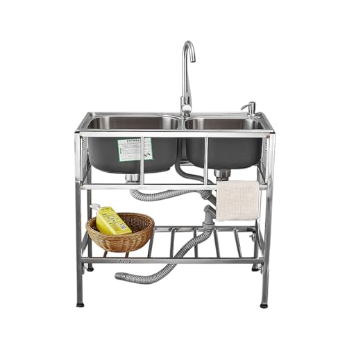 Fregadero de cocina comercial de acero inoxidable con doble tazón para restauración 2