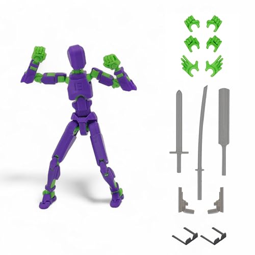 Image of Dummy13 Fully Articulated Action Figure | 3D Printed Robot Assembly Kit | 5.4 Inch Tall Poseable Toy | Dynamic Poses | DIY Collectible Model | Made in India (Purple Green)