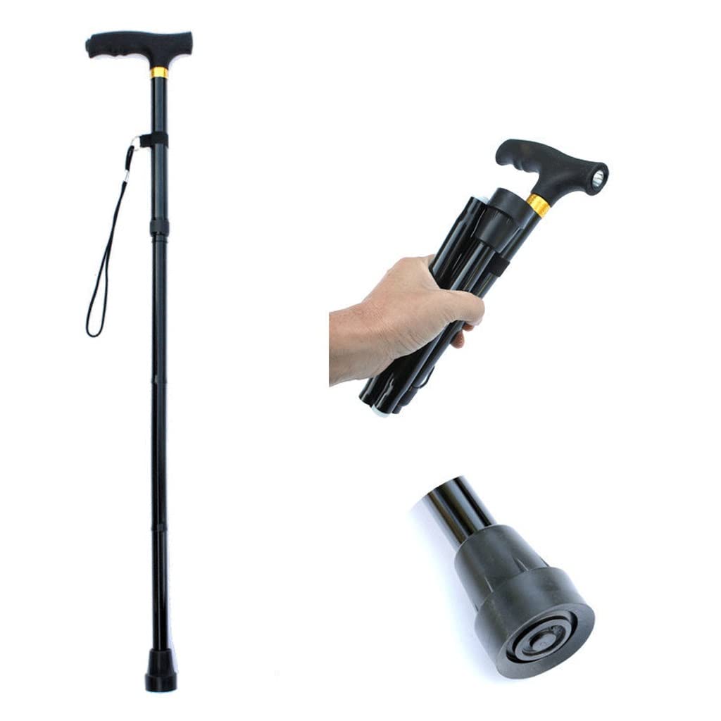 Bastón Plegable de aleación de Aluminio Engrosado con luz para Senderismo para Personas Mayores, Antideslizante y telescópico.