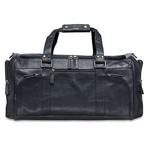 Top Grain Oily Waxy Buffalo Leather Duffle Bag, Black, 23