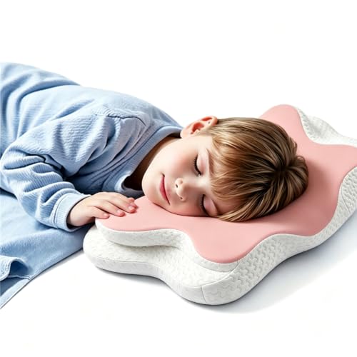 Image of Memory Foam Kids Pillow, Kids Pillows for Sleeping, Ergonomic Contour Pillow and Pillowcase 20x12in(Pink Small)