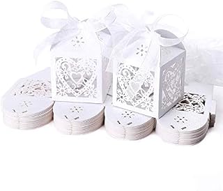JZK® 50x Pearly White Heart Paper Gift Boxes Favour Boxes for Wedding Favours Chocolates Candies, for Wedding Banquet Birthday Engagement Party