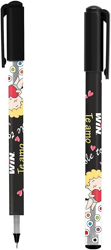 WIN Te Amo Ball Pens | 20 Black Ink Pens | The Magic of Gel in a Ball Pen | 0.7 mm Tip | Cute & Stylish Printed Body with Angel & Heart | Pens for Writing | Ideal for School & Office Stationery