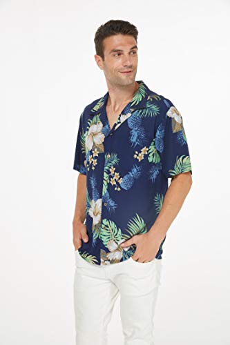 Image of Matchable Couple Hawaiian Shirt or Dress Signature Prints Pineapple | Sold Individually; Matchable Couple Collection; Soft Comfortable Fabric; Signature Tropical Prints; Vacation Ready