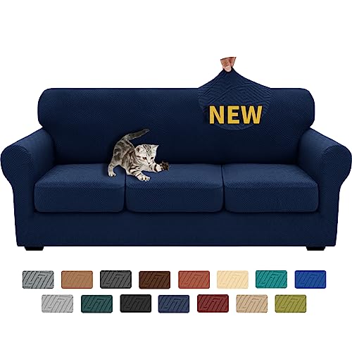 XINEAGE 2025 New 4 Pieces Couch Covers for 3 Cushion Couch Super Stretch Thick Soft Sofa Cover Anti Slip Sofa Slipcover Dogs Cats Furniture Protector (Navy Blue, 71"-91")