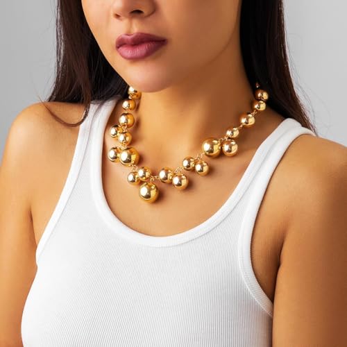 Handcess Boho Chunky Choker Halskette Gold Punk Perlen Halsketten Dicke Halskette Kette für Frauen