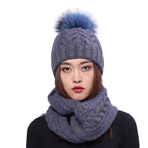 Gorro de punto mujer y hombre BeFur con bufanda de invierno suave y cálida