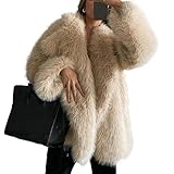 NATRUNSOO Womens Winter Warm Lapel Faux Fur Jackets Fleece Long Sleeve Oversized Shaggy Jacket Outerwear Beige S