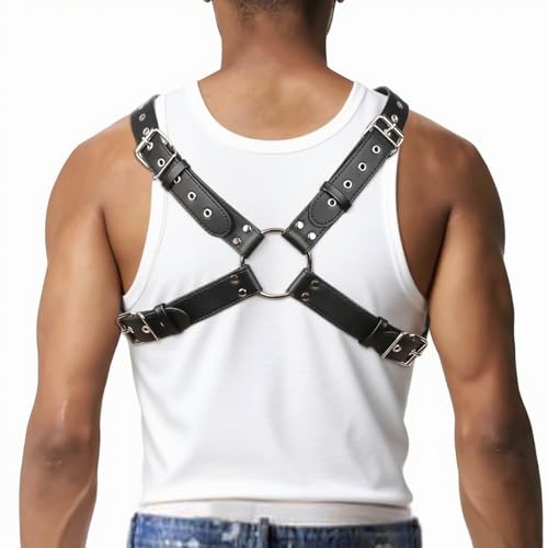 Men's Chest Harness Belt, Adjustable PU Leather Male Punk Chest Belt Shoulder Harness Body Harness for Men Fashion Costumes for Cosplay and Party X0292