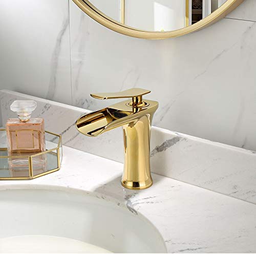 Robinet de lavabo cascade en laiton avec commande mitigeur fluide unique