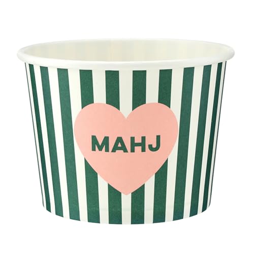 Santa Barbara Design Studios Paper Treat Cups - 9-Ounce Disposable Party Bowls, 16-Count, Green White Strip Mahjong