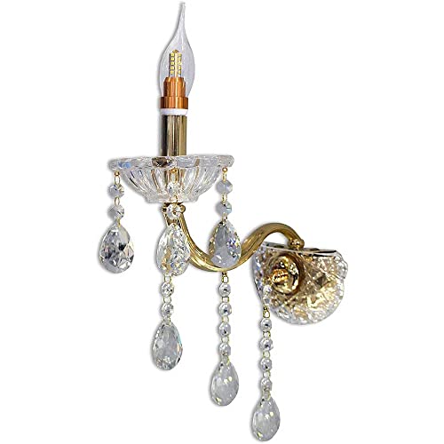 Vetrineinrete® Applique candelabro lampada da parete con gocce pendenti di cristallo in acrilico con attacco E14 stile retrò E34 illuminazione lampadario ingresso camera da letto (Oro) F55