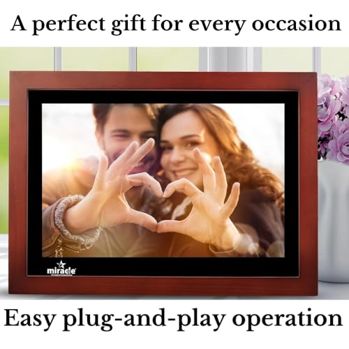 Image of MIRACLE DIGITAL 17 inch HDMI Wooden Dark Hi-Def Digital Photo Frame with Premium Mirror Finish,USB,SD Card,USB, Remote Photos Slide Show,Video in-Built 8GB Memory 2GB RAM Built-in 2 Stereo Speakers