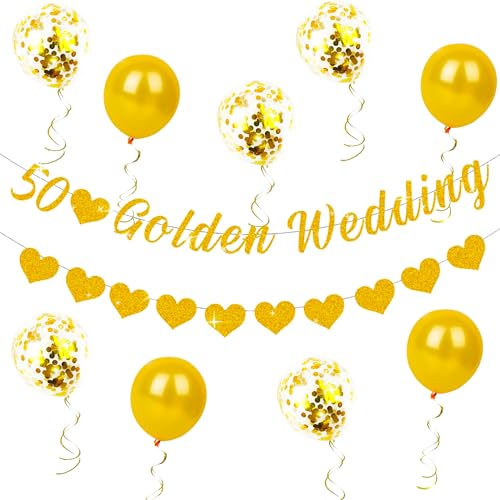 LaVenty 50th Diamond Wedding Anniversary Decoration Gold & Clear Balloons