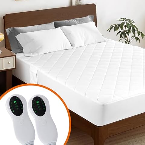 Heated Mattress Pad Queen Size, Dual Controller Electric Mattress Pad Luxury Bed Warmer 10 Heat Settings | Auto Off 2-4-8 Hours | Side Storage Pouch | Fit Up to 18" Deep Pocket | Machine Washable Cover