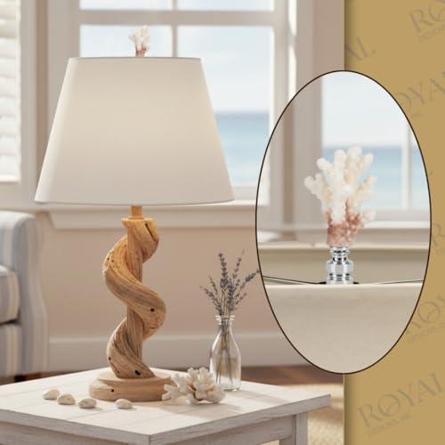 Image of Royal Designs, Inc. Sea Life Lamp Finial, Medium Coral, Two-Tone White, Polished Silver Base, Replacement Finial for Table or Floor Lamps, Set of 2