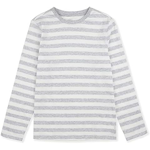 ALWAYSONE Kids Cotton Tee Long Sleeve Shirts Stripe and Solid T Shirts Crewneck T-Shirt for Boys Girls 3-12 Years (Grey+White-xs) Cover