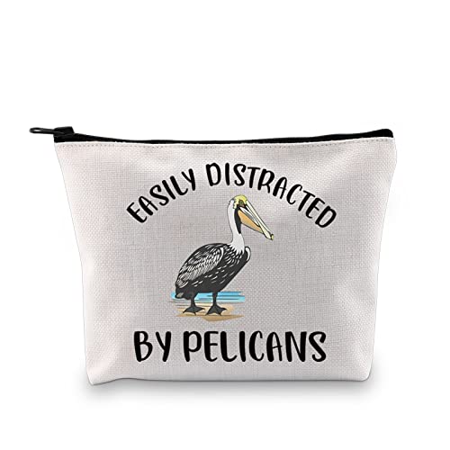 JXGZSO Funny Pelican Gift Easily Distracred By Pelicans Mkeup Bag Pelecanus Gift Animal Lover Cosmetic Bag