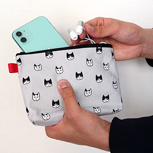 ハチワレ猫 おしゃれ 猫 ポーチ 猫柄 プレゼント ガジェットポーチ グレー 布 ミニ 男性 メンズ レディース 日本製 小 猫グッズ 雑貨 バッグインバッグ マチ付