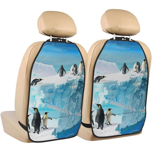 JTNWEC Penguin on The Iceberg Print Car Seat Kick Mats with Organisers 2 Pack Backseat Protector Seat Covers for Your Car, SUV, or Truck