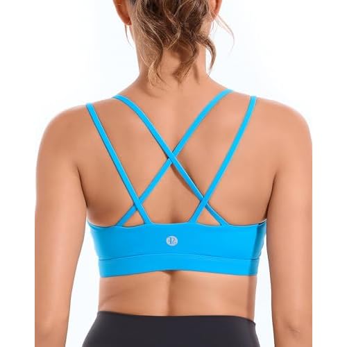 RUNNING GIRL High Impact Sports Bras for Women - Scoop Neck Strappy Sports Bra High Support Moulded Cup Workout Bra B-bright Blue XX-Large