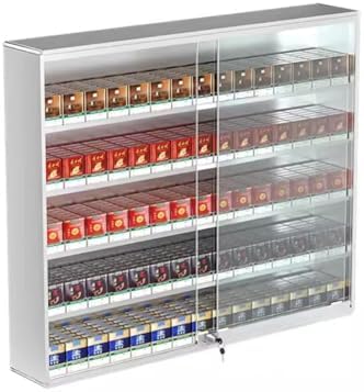 Wall-Mounted Aluminium Cigarette Display Holder with Lock, Matchbox/Cigarette Case Cabinet for Retail Stores, Secure 44.5x17.3x60cm Cigarette Rack