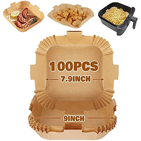 YQL Air Fryer Liners Square, 100pcs Disposable Air Fryer Paper Liners 7.9 inch Non Stick Parchment Paper for Air Fryer Compatible with COSORI 5.5L,Tower, Ninja Air Fryer and More Cover