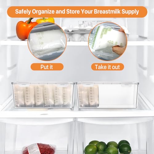 Worldity 2 Pack Storage Tower for Breastmilk Storage Bag, Clear Plastic Fridge Freezer Organizer Bins for Milk Storage Bags, Yogurt, Snack, Kitchen Pantry Bathroom Closet Countertop(11.8 x5.1 x 4.1”) by Worldity - Used condition - Image 4