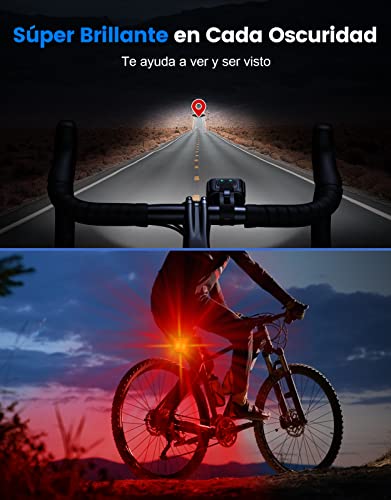 Mohard Luz Bicicleta, Luces Bicicleta Delantera y Trasera Recargables Ultrabrillantes para Montar Noche, Juego de Luces Bicicleta IPX6, 8/12 Modos & 58H de Funcionamiento, Flexible & Fácil Instalar - imagen 4