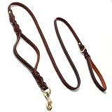 Guiding Star Premium Double Handle Leather Dog Leash 6ft, Braided Heavy Duty Dog Leash with Traffic