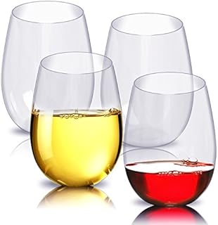 Stemless Wine Glasses, HIMETSUYA 470ml Unbreakable Wine Tumbler Glasses Shatterproof Tritan-Plastic Wine Glasses Reusable for Picnic Camping Outdoor, Set of 4