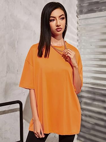 Image of Rigo Back Printed Half Sleeves Round Neck Oversized T-Shirt for Women | Drop Shoulder T-Shirt for Women | Loose Baggy Fit T-Shirt for Women /Girls