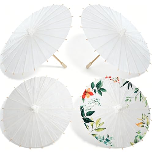 Amosfun Lot De 4 Ombrelles Papier Mariage Parapluie De Danse Pour Enfants Décoration Chinoise/Japonaise Pour Fête Diy À Peindre Accessoire Créatif Pour...