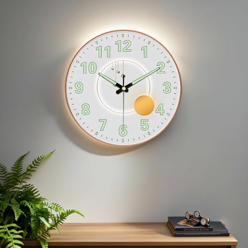 Image of WHISKET - 12 Inch | Luxury Designer Radium Wall Clock with Night Glow Numbers - Silent Analog Clock with Elegant Floral Design for Living Room, Bedroom & Office Decor. (Radium Pearl)