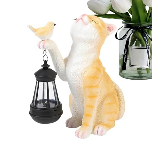 Ornements de jardin en forme de chat – Accessoires de jardin pour chat – Lampe solaire d'extérieur – Lanterne en forme de chat – Figurines d'animaux étanches – Art déco pour terrasse, maison, cour