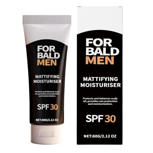 Crema per Testa Calva | 60g SPF 30 Opacizzante Idratante | Idratante per il Cuoio Capelluto con Protezione Solare ad Effetto Opaco,per Uomo Dopo la Rasatura Uso Quotidiano per Pelli