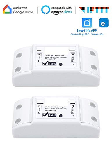Preisvergleich Produktbild Intelligente Fernbedienung Wifi-Schalter Kompatibel Unterstützung Sprachsteuerung Einstellen Zeitplans mit Alexa Google Home IFTTT DIY Your Home über App Packung mit 2 Stück SPDYCESS