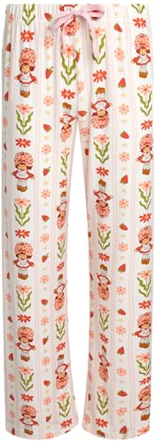 Image of COCO BRANDS Strawberry Shortcake Womens Pajama Sets - 2 Piece Soft Stretch Button Down Sleep Shirt and Pajama Pants