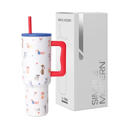 Image of Simple Modern 4th of July 40 oz Trek Tumbler with Handle and Straw Lid | Cup Holder Friendly Insulated Stainless Steel Travel Mug | Patriotic Pets