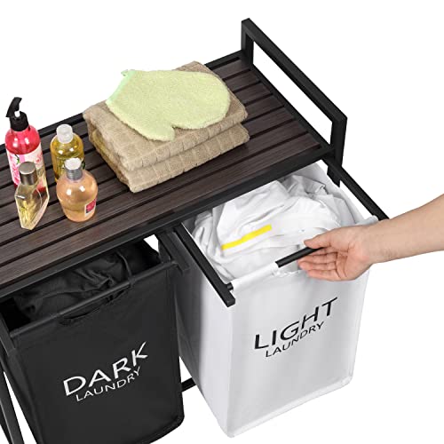 Finnhomy Laundry Hamper, Double Hampers For Laundry, Pull-Out And Removable Clothes Hamper With 2 Colors, Oxford Fabric, Laundry Sorter, Laundry Basket Organizer With Metal Frame, Grey And Black #TOP1