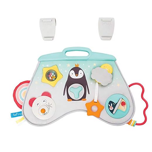 Taf Toys Laptoy Centre Baby Activity Toy. 12 Sensory Activities including Music, Lights, Rattle & Crinkling textures. Easily attaches to Cot or Crib. Portable. Suitable for Boys & Girls age 6 months +