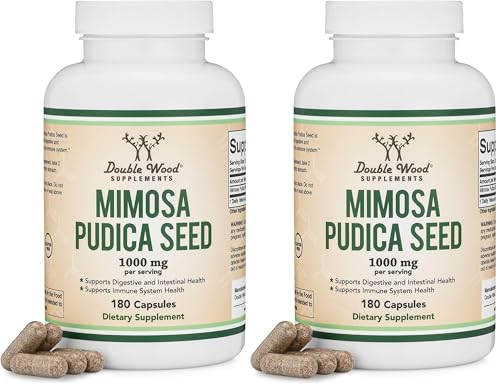Mimosa Pudica Seed Capsules (180 Capsules, 3 Month Supply) 1000mg, for Digestive Support, by Double Wood (Pack of 2)